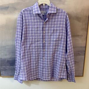 Peter Millar Purple Linen Checkered Button Down Shirt